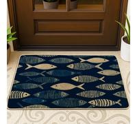 Nautical Fish Doormat, Blue Sea Creatures Outdoor & Indoor Entrance Coastal Decor, Rubber Waterproof Non-Slip Dust Absorbent Front Mats, Easy Clean 29x17 Inch