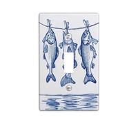 Nautical Fish Light Switch Cover Plates/Outlet Covers, Marine Blue Decorative Ocean Creatures for Wall Accents, Thermoplastic Wall Plates, Standard Size Single Toggle