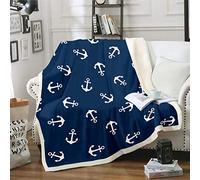 Nautical Fleece Throw Ocean Anchor Decor - Sailor Pirate Captain Plush Sea Adventure Fuzzy for Sofa Bed Couch - Kids Boys Single 50x60 Inch, Navy Blue