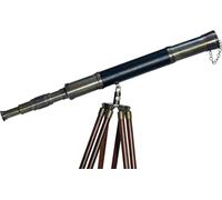 Nautical Floor Standing Brass singal Barrel Spyglass Telescope Black Leather Wooden Adjustable Tripod Stand