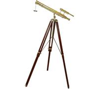 Nautical Floor Standing Brass Telescope Double Barrel W/Brown Wooden Tripod Stand Home Decor Griffith Scope Maritime 60" Removable Brass Cap