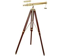 Nautical Floor Standing Brass Telescope Double Barrel W/Brown Wooden Tripod Stand Home Decor Griffith Scope Maritime 60" Removable Brass Cap