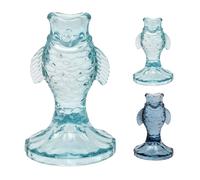 Nautical Glass Fish Candle Holder | Seashore Blue Fish-shaped Candlestick 12cm