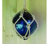 Nautical Glass Sea Fishing Float Buoy Blue | 4"/10cm Dia With Rope Hanger | Bristol Blue Witches Ball | 15217BLU
