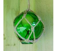 Nautical Glass Sea Fishing Float Buoy Green | 4"/10cm Dia With Rope Hanger | 15217GRN