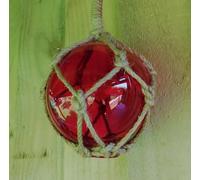 Nautical Glass Sea Fishing Float Buoy RED | 4"/10cm Dia With Rope Hanger | 15217RED