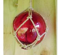 Nautical Glass Sea Fishing Float Buoy RED | 5"/12.5cm Dia With Rope Hanger | 15218RED