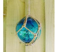 Nautical Glass Sea Fishing Float Buoy Turquoise | 4"/10cm Dia With Rope Hanger | 15217T