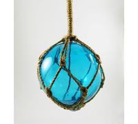 Nautical Glass Sea Fishing Float Buoy Turquoise | 5"/12.5cm Dia With Rope Hanger | 15218T