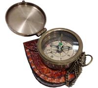 Nautical Handmade Brass Sundial Antique Compass with Leather Case and Chain Vintage Pocket Compass