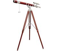 Nautical Harbor Master Vintage Double Barrel Telescope Nickel Chrome Finish Orange Leather Covered Handmade Telescope with Brown Wooden Tripod