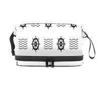 Nautical Helm Double Layer Cosmetic Bag for Women and Girls, Travel Toiletry Bag Makeup Handy Pouch Organiser Bag with Brush Compartment
