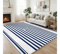 Nautical Horizontal Stripes Anti-Slip Area Rugs Geometric Low Pile Area Carpet, Fast Drying Machine Washable Carpet for Bedroom Living Room Dining Room Mat 80 x 150 cm