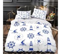 nautical icons 3D Printed Duvet Insert Cover 3-Piece Microfiber Lightweight Breathable marine pattern design Comforter Cover 2 Pillowcases Hidden Zipper Bed Set Girls Bedroom King（220x240cm）