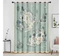 Nautical Island Map Curtains, Treasure Map Pattern Blackout Curtains 63 Inch Drop, Teal Retro Tropical Window Treatments Thermal Eyelet Drapes for Bedroom Living Room, 52x63 Inch 2 Panels gS315