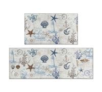 Nautical Kitchen Rug Set of 2,Ocean Themed Kitchen Decor Vintage Beach Kitchen Mat Non-Slip Washable, Farmhouse Kitchen Decor Anti Fatigue Floor Mat for Kitchen Laundry Room,17x30+17x47 Inch