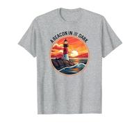 Nautical Lighthouse at Sunset Beacon in The Dark T-Shirt, Men, Heather Grey, 5X-Large