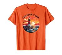 Nautical Lighthouse at Sunset Beacon in The Dark T-Shirt, Men, Orange, Medium