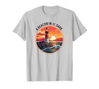 Nautical Lighthouse at Sunset Beacon in The Dark T-Shirt, Men, Silver Grey, 3X-Large