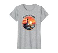 Nautical Lighthouse at Sunset Beacon in The Dark T-Shirt, Women, Heather Grey, X-Large