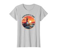 Nautical Lighthouse at Sunset Beacon in The Dark T-Shirt, Women, Silver Grey, 3X-Large