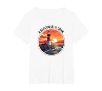 Nautical Lighthouse at Sunset Beacon in The Dark T-Shirt, Women's Plus, White, 5X