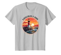 Nautical Lighthouse at Sunset Beacon in The Dark T-Shirt, Youth, Silver Grey, X-Small