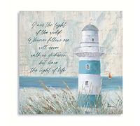 Nautical Lighthouse Bible Verses Wall Decor - Aqua Canvas Print Pictures Beach Themed Bathroom Decorations - Christian Scripture Wall Art with Inspirational Quotes Framed Ready to Hang 30x30cmx1 Panel
