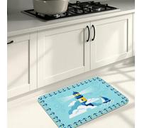 Nautical Lighthouse Kitchen Mats for Floor, Blue Ocean Waves Soft Mats, Summer Cushioned Comfort Washable Decor Rugs for Kitchen Sinks Laundryroom Bathroom 16x24 Inch