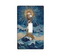 Nautical Lighthouse Light Switch Cover Plates/Outlet Covers, Ocean Blue Waves for Coastal Decor, Thermoplastic Wall Plates, Standard Size Single Toggle