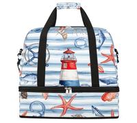 Nautical Lighthouse Starfish Foldable Travel Duffel Bag Expandable Gym Bag with Shoe Compartment Large Capacity Weekender Bag Carry On Tote Bag for Travel Sports Overnight Trips