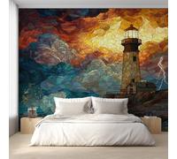 Nautical Lighthouse Wallpaper for Living Room, Stained Glass Wall Mural for Bedroom 200x140 cm, Non-Woven Photo Wallpaper, Home Decor D&O125