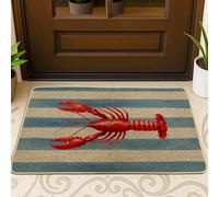 Nautical Lobster Doormat, Red Crustacean Floor Mat for Summer Decor, Indoor & Outdoor Entrance, Rubber Non-Slip Dust-Resistant Entry Mats, Easy to Clean 29x17 Inch