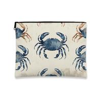 Nautical Makeup Bag, Blue Crab Vintage Cosmetic Travel Pouch for Women, Portable Small Canvas Zipper Organizer, Beach Gift Skincare Toiletry Bag, Blue, 7x9 Inch
