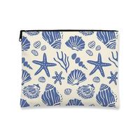Nautical Makeup Bag Blue Shell Patterns Vintage Travel Bags for Women Small Portable Canvas Zipper Bag Beach Gift Toiletry Bag Toiletry Bag Organizer, blue, 7x9 Inch, Shell