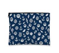Nautical Makeup Bag, Coastal Vintage Cosmetic Travel Pouch for Women, Portable Small Canvas Zipper Organizer, Summer Beach Skincare Toiletry Bag, Navy Blue, 7x9 Inch, Nautical