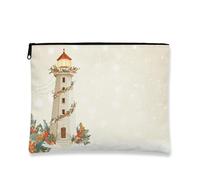 Nautical Makeup Bag, Lighthouse Vintage Cosmetic Travel Pouch for Women, Portable Small Canvas Zipper Organizer, Holiday Skincare Toiletry Bag, White, 7x9 Inch, Lighthouse