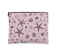 Nautical Makeup Bag, Shells and Starfish Vintage Cosmetic Travel Pouch for Women, Portable Small Canvas Zipper Organizer, Beach Gift Skincare Toiletry Bag, Peach, 7x9 Inch, Shell
