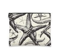 Nautical Makeup Bag, Starfish Pattern Vintage Cosmetic Travel Bags for Women, Portable Small Canvas Zipper Pouch, Beach Gift Skincare Toiletry Bag Organizer, Black, 7x9 Inch, Starfish
