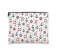 Nautical Makeup Bag, Vintage Coastal Cosmetic Travel Pouch for Women, Portable Small Canvas Zipper Organizer, Summer Skincare Toiletry Bag, White, 7x9 Inch, Nautical