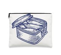 Nautical Makeup Bag, Vintage Fish Illustration Cosmetic Travel Pouch for Women, Portable Small Canvas Zipper Organizer, Beach Gift Skincare Toiletry Bag, White, 7x9 Inch, Fish