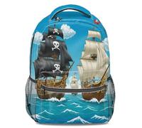 Nautical Map Pirate Ship Print Backpack, Kids Cartoon Adventure Rucksack, Lightweight Durable School Bookbag for Boys and Girls (print 1)