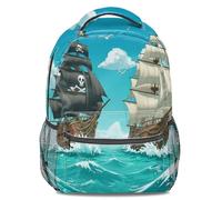 Nautical Map Pirate Ship Print Backpack, Kids Cartoon Adventure Rucksack, Lightweight Durable School Bookbag for Boys and Girls (print 3)