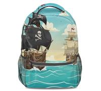 Nautical Map Pirate Ship Print Backpack, Kids Cartoon Adventure Rucksack, Lightweight Durable School Bookbag for Boys and Girls (print 2)