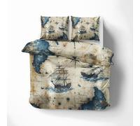 Nautical Map Single Duvet Cover Set, Soft Microfibre Breathable Duvet Cover, Vintage Sailboat Bedding Set with Zipper Closure, Compass Quilt Cover 3 Piece with 2 Pillowcases, 135 x 200 cm K4a&219