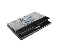 Nautical Marine Anchor Skull Crabs on Vintage Retro Wood PU Leather Stainless Steel Business Card Holder, Name Card Holder Slim Credit Wallet, Unisex Business Card Case Multi Card Case