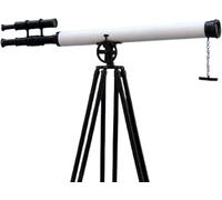 Nautical Marine Black Antique White Leather Double Barrel Telescope with Tripod Stand Antique Telescope Outdoor Travel Adventure Best Gifts