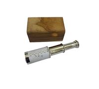 Nautical Marine Spyglass White Leather Chrome Pirate Telescope 6" With Wooden Box