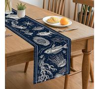 Nautical Marine Table Runner, Vintage Ocean Life Sea Creatures Coastal Kitchen Dining Decor for Home Family Gatherings Holiday Parties 13x72 Inch