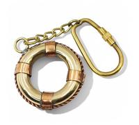 Nautical Maritime Brass Keychain Collection, 9-Piece Set with Ship Wheel, Diving Helmet, Propeller, Lighthouse, Life Ring, Compass, Telegraph, Whistle, and Hourglass (Life Ring)
